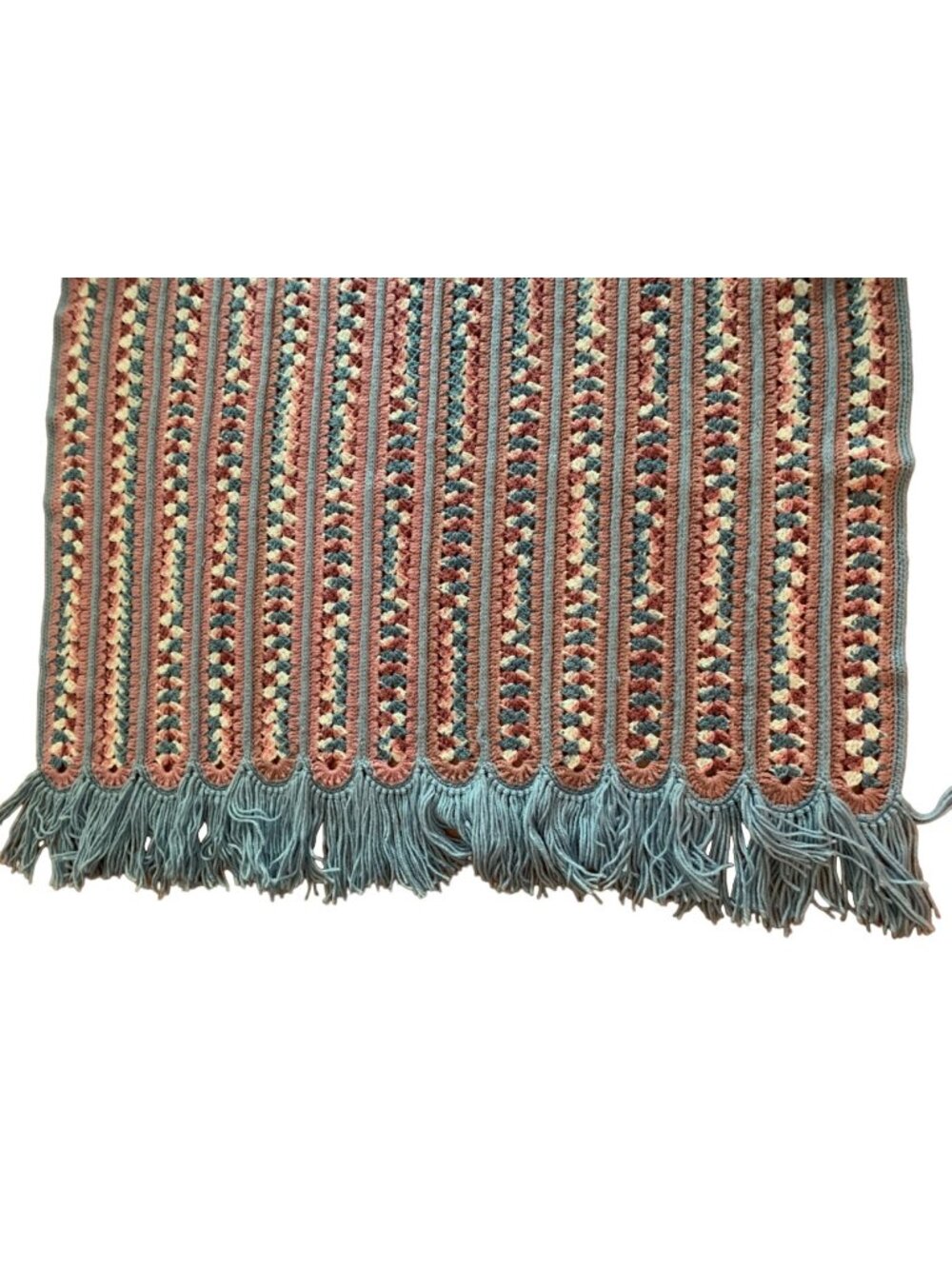 Handmade Mile a Minute Crochet Throw Blanket Fringe 44"x72" Soft Pastels